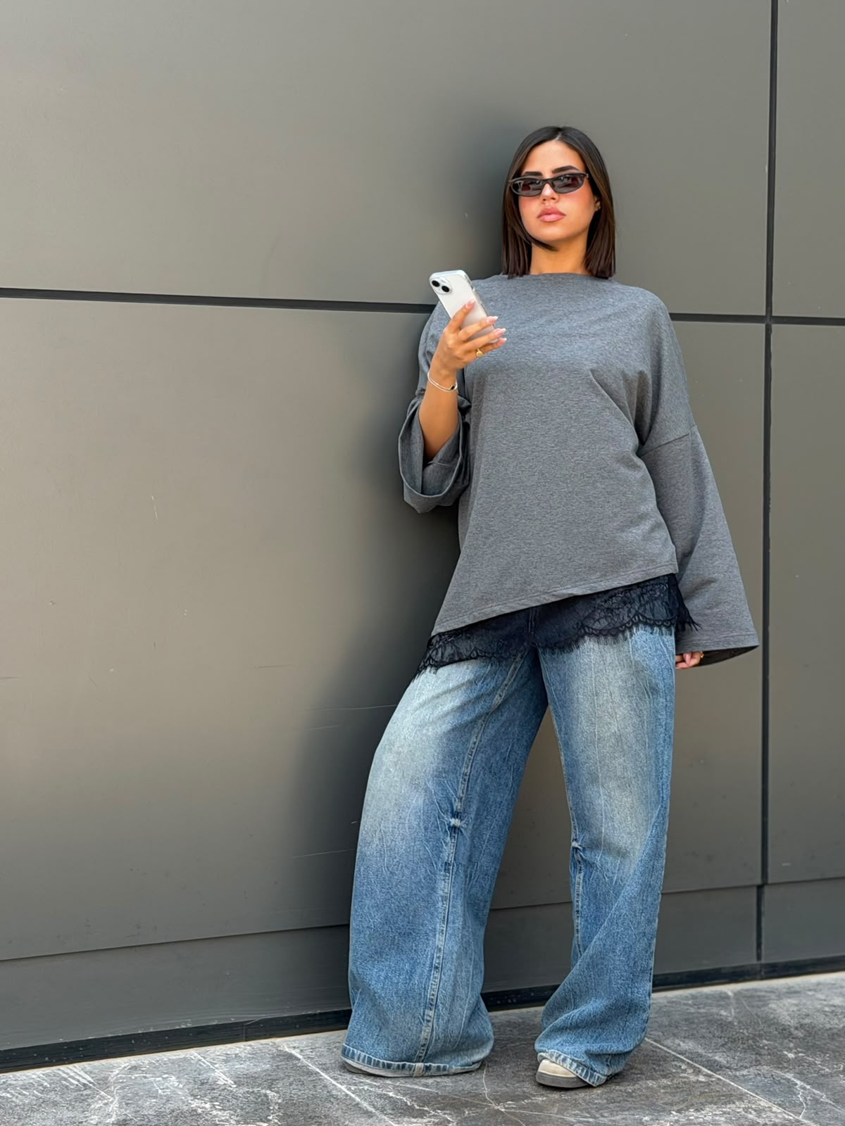 Cotton lace grey top