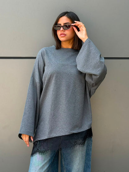 Cotton lace grey top