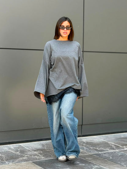 Cotton lace grey top